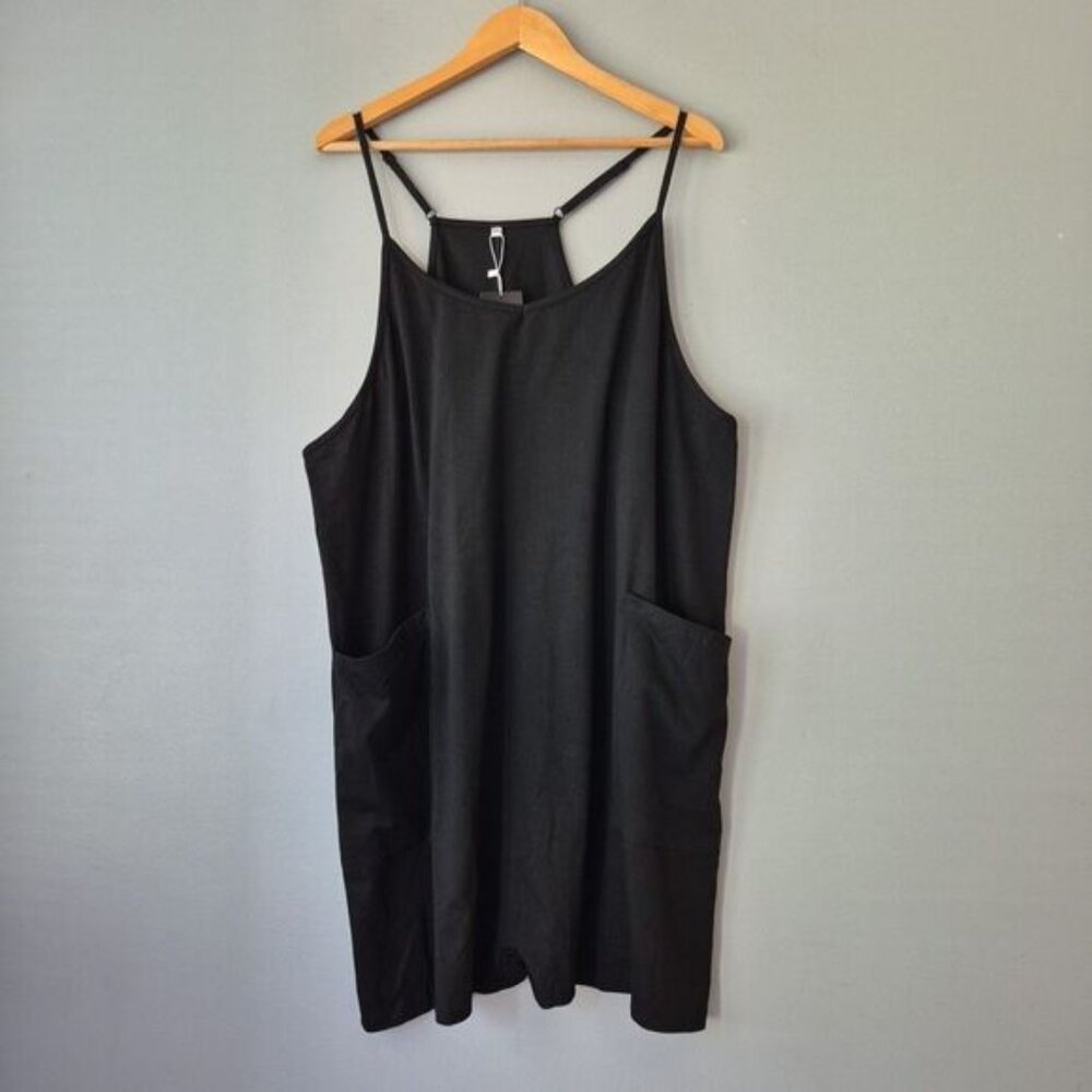 Deepself Black V Neck One Piece Halter Short Romper Pockets Womens 2XL